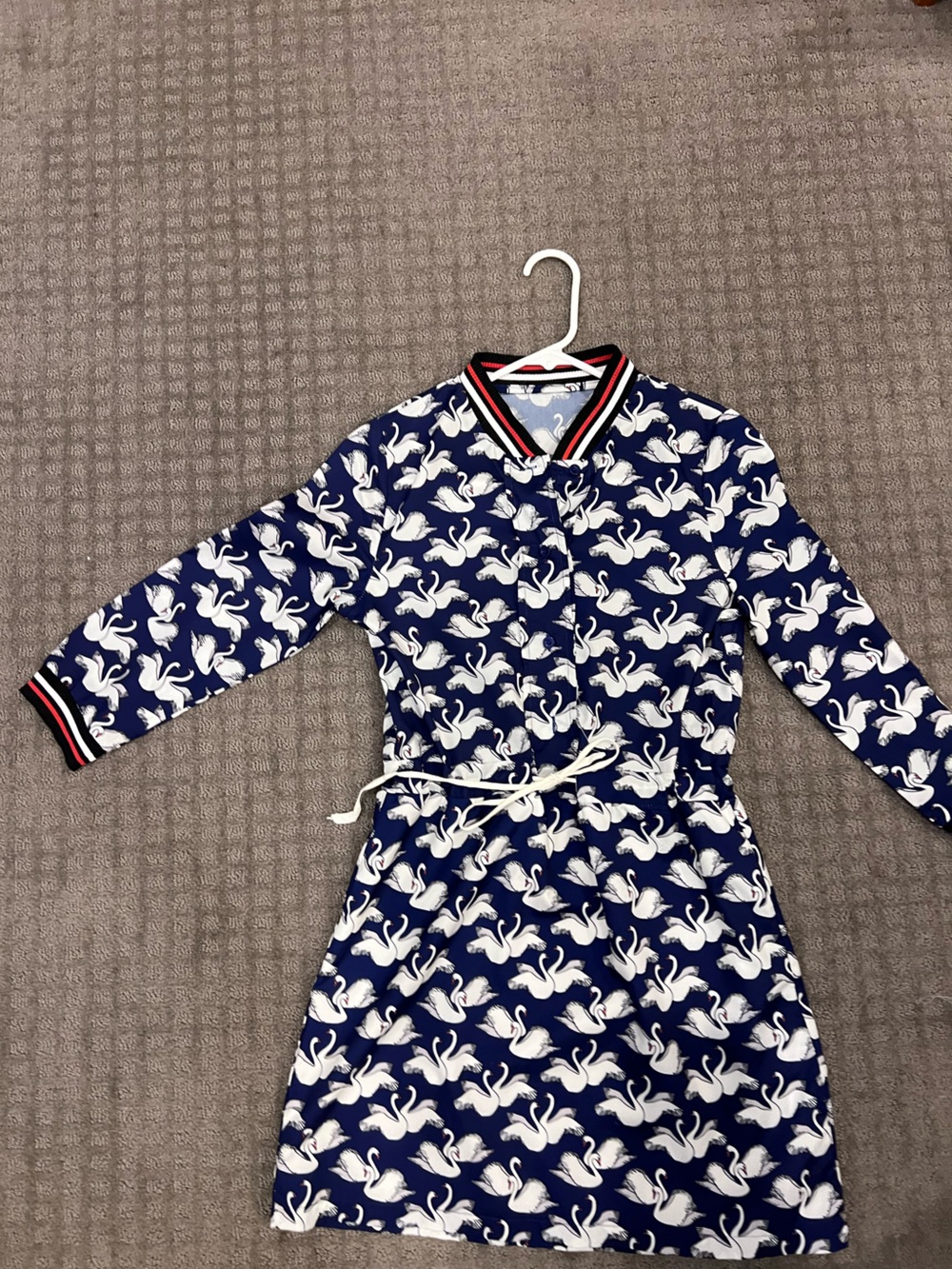Navy Blue Dress with White Swan Print